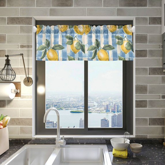 Yayeee Kitchen Valance Rod Pocket 54" x 18" Living Room Window Curtain, Retro Lemon Leaves