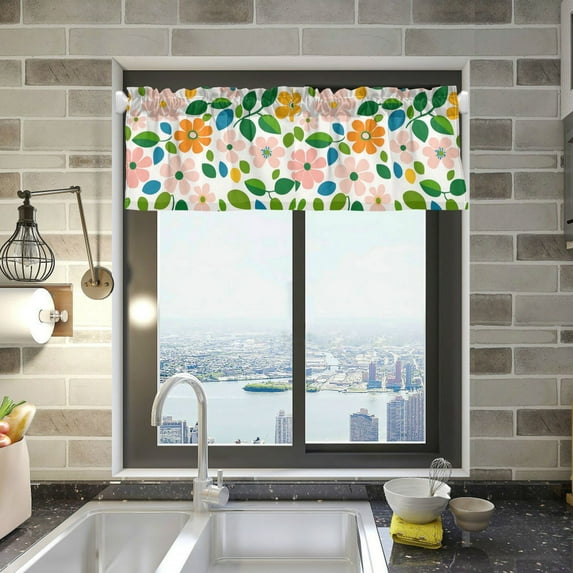 Yayeee Kitchen Valance Rod Pocket 54" x 18" Living Room Window Curtain, Retro Orange Floral