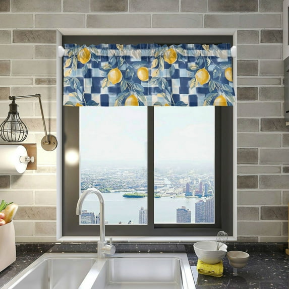 Yayeee Kitchen Valance Rod Pocket 54" x 18" Living Room Window Curtain, Retro Plaid Lemon