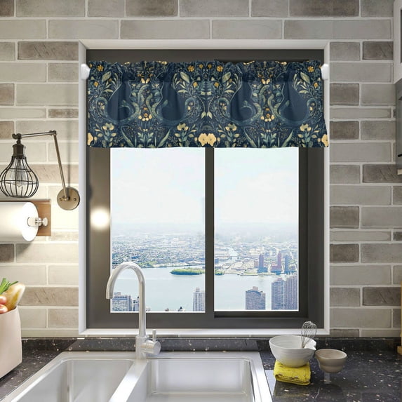 Yayeee Kitchen Valance Rod Pocket 54" x 18" Living Room Window Curtain, Shadowy Forest Pattern