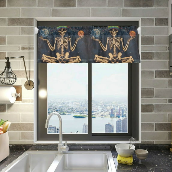 Yayeee Kitchen Valance Rod Pocket 54" x 18" Living Room Window Curtain, Skeleton with Rainbow