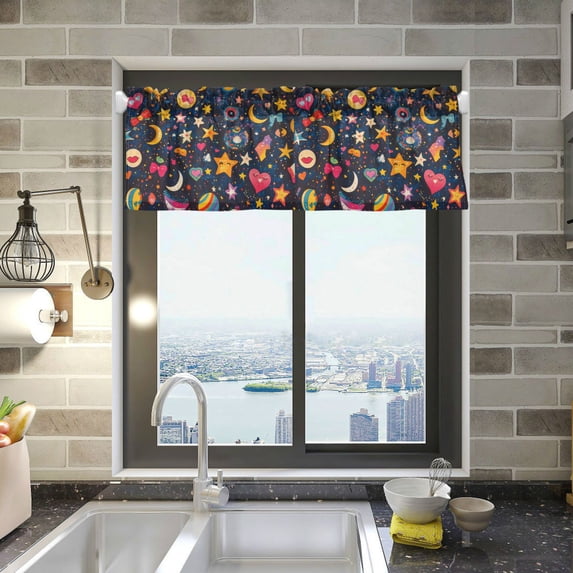 Yayeee Kitchen Valance Rod Pocket 54" x 18" Living Room Window Curtain, Small Space Pattern
