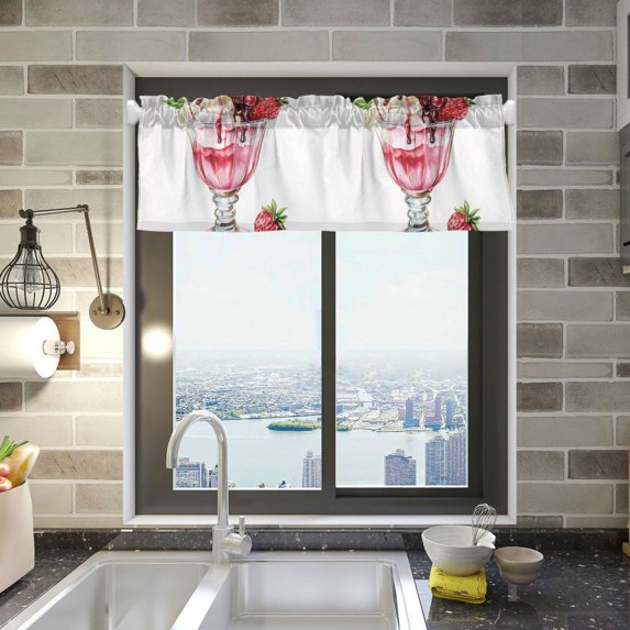 Yayeee Kitchen Valance Rod Pocket 54" x 18" Living Room Window Curtain, Strawberry Ice Cream Pattern