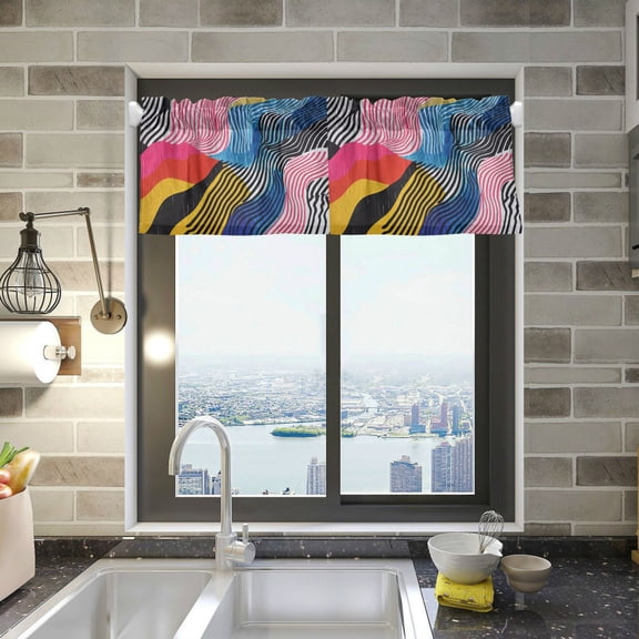 Yayeee Kitchen Valance Rod Pocket 54" x 18" Living Room Window Curtain, Stripes Pattern