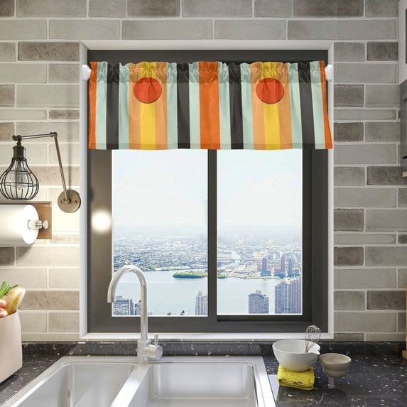 Yayeee Kitchen Valance Rod Pocket 54" x 18" Living Room Window Curtain, Stripes and Circle