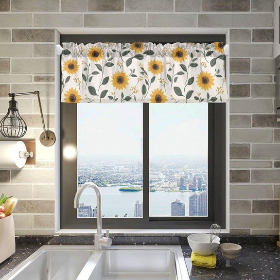 Yayeee Kitchen Valance Rod Pocket 54" x 18" Living Room Window Curtain, Sunflower Pattern