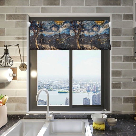 Yayeee Kitchen Valance Rod Pocket 54" x 18" Living Room Window Curtain, Swirling Starry Sky