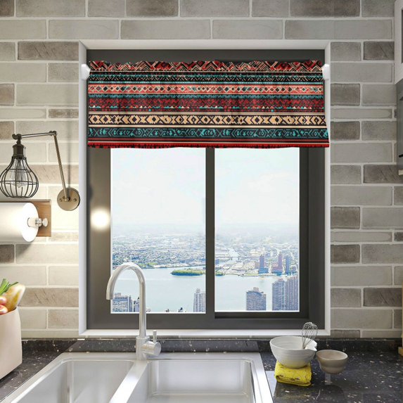 Yayeee Kitchen Valance Rod Pocket 54" x 18" Living Room Window Curtain, Tribal Geometric