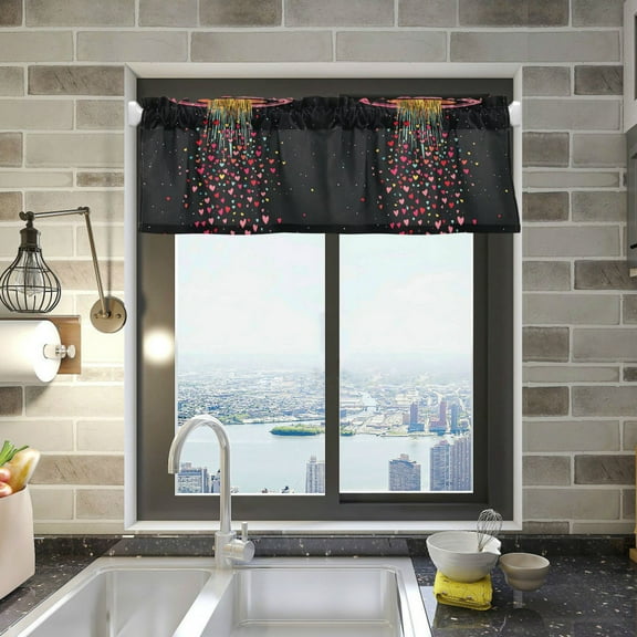 Yayeee Kitchen Valance Rod Pocket 54" x 18" Living Room Window Curtain, UFO with Hearts Pattern