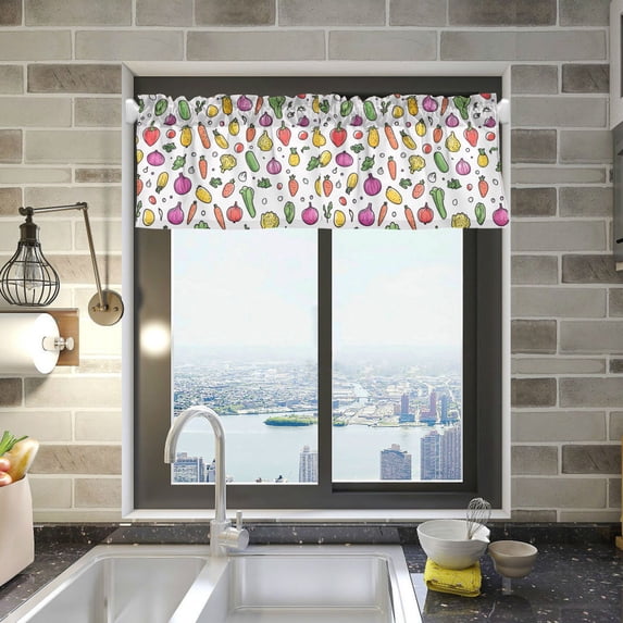 Yayeee Kitchen Valance Rod Pocket 54" x 18" Living Room Window Curtain, Various Vegetables Pattern