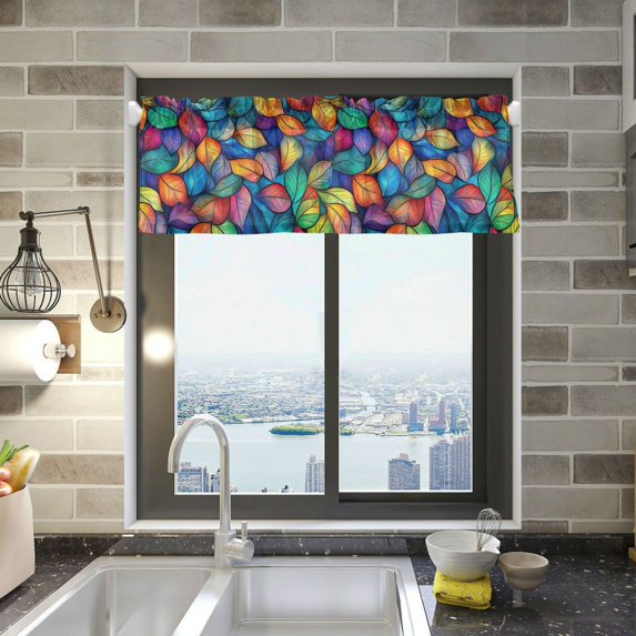 Yayeee Kitchen Valance Rod Pocket 54" x 18" Living Room Window Curtain, Vibrant Art Leaves Pattern