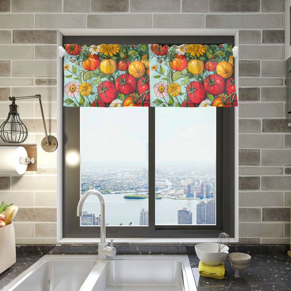 Yayeee Kitchen Valance Rod Pocket 54" x 18" Living Room Window Curtain, Vibrant Tomatoes