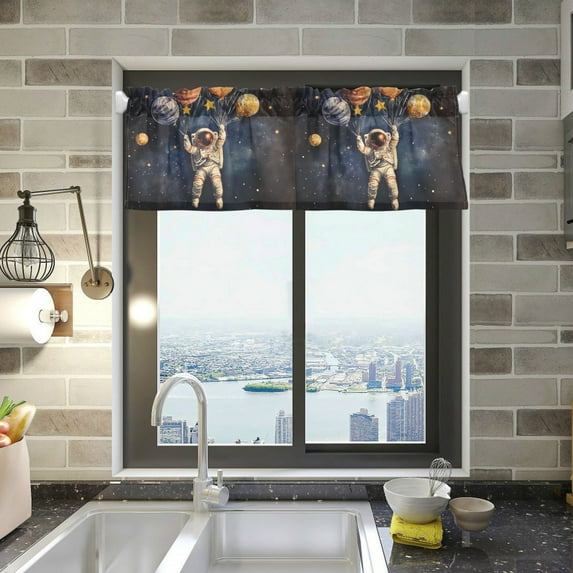 Yayeee Kitchen Valance Rod Pocket 54" x 18" Living Room Window Curtain, Watercolor Astronaut