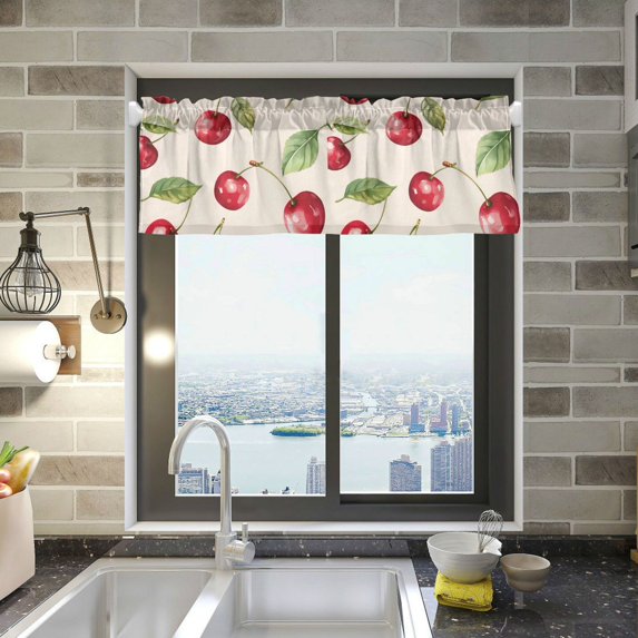 Yayeee Kitchen Valance Rod Pocket 54" x 18" Living Room Window Curtain, Watercolor Cherry
