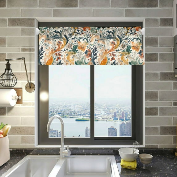 Yayeee Kitchen Valance Rod Pocket 54" x 18" Living Room Window Curtain, Whimsical Leaves
