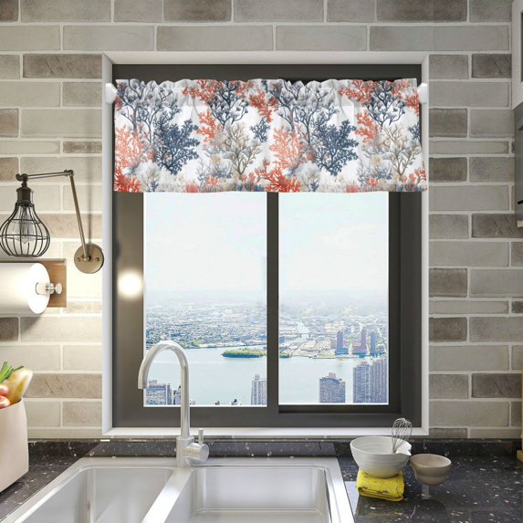Yayeee Kitchen Valance Rod Pocket 54" x 18" Living Room Window Curtain, White Sea Plants