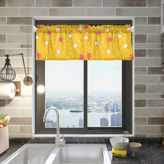 Yayeee Kitchen Valance Rod Pocket 54" x 18" Living Room Window Curtain, White Stars
