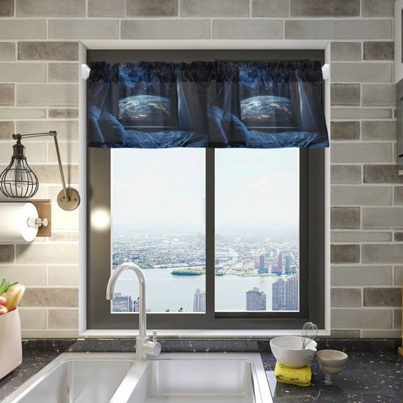 Yayeee Kitchen Valance Rod Pocket 54" x 18" Living Room Window Curtain, Window Earth