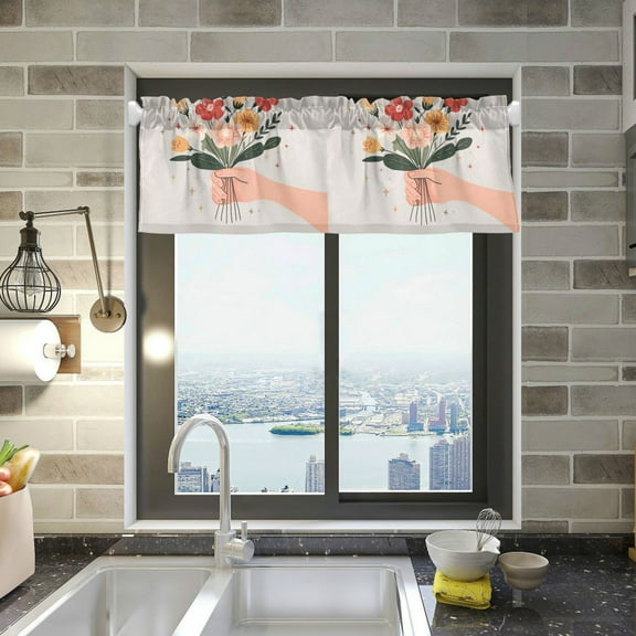 Yayeee Kitchen Valance Rod Pocket 54" x 18" Living Room Window Curtain, Yellow Cute Flower