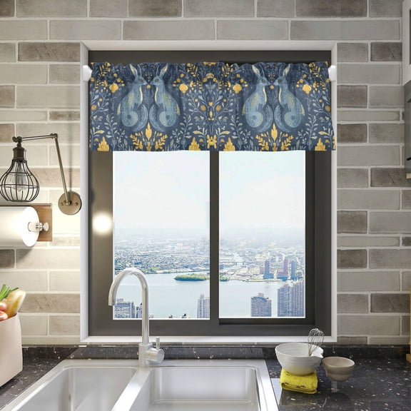 Yayeee Kitchen Valance Rod Pocket 54" x 18" Living Room Window Curtain, Yellow Forest Pattern