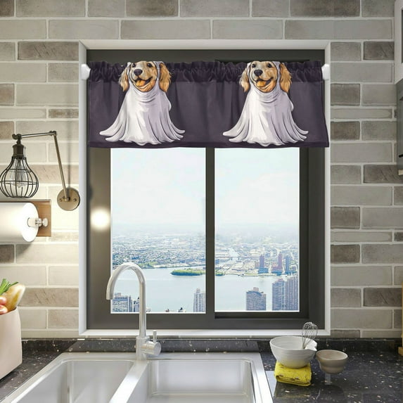 Yayeee Kitchen Valance Rod Pocket 54" x 18" Living Room Window Curtain, Yellow Halloween Dog