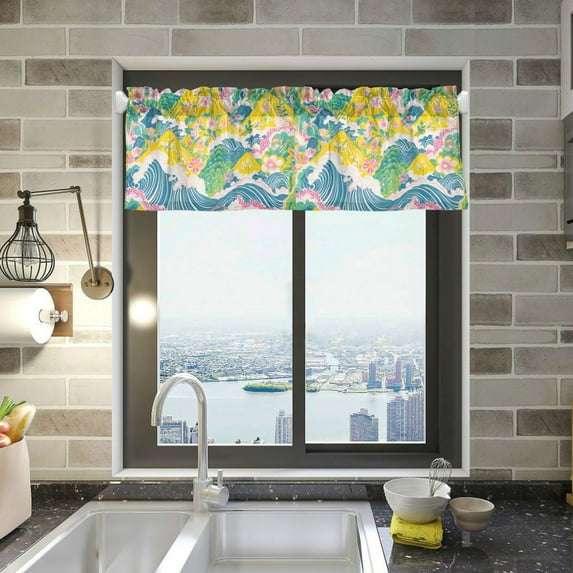 Yayeee Kitchen Valance Rod Pocket 54" x 18" Living Room Window Curtain, Yellow Mountains