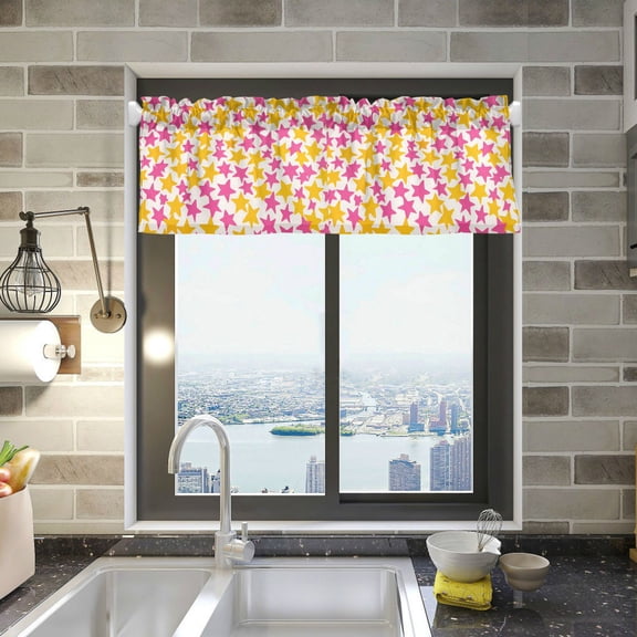 Yayeee Kitchen Valance Rod Pocket 54" x 18" Living Room Window Curtain, Yellow Stars Pattern