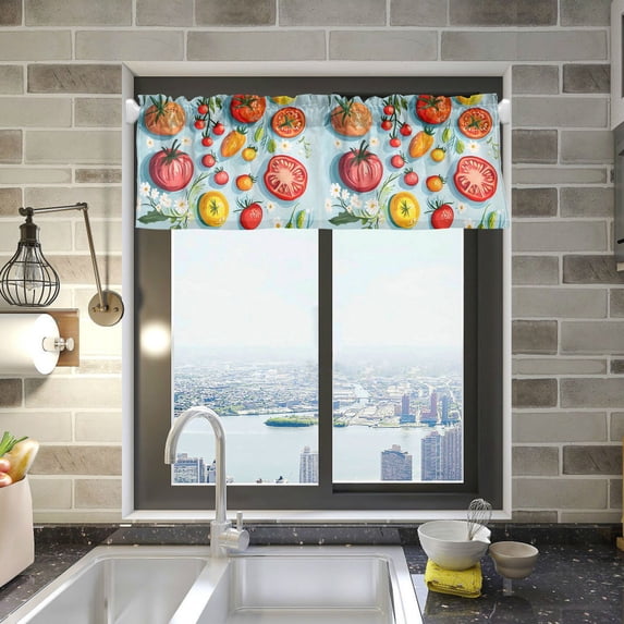 Yayeee Kitchen Valance Rod Pocket 54" x 18" Living Room Window Curtain, Yellow Tomatoes