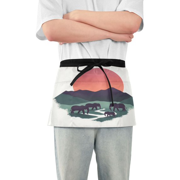 Yayeee Waist Apron with Pockets for Cooking Waterproof Half Server Aprons, Abstract Elephant