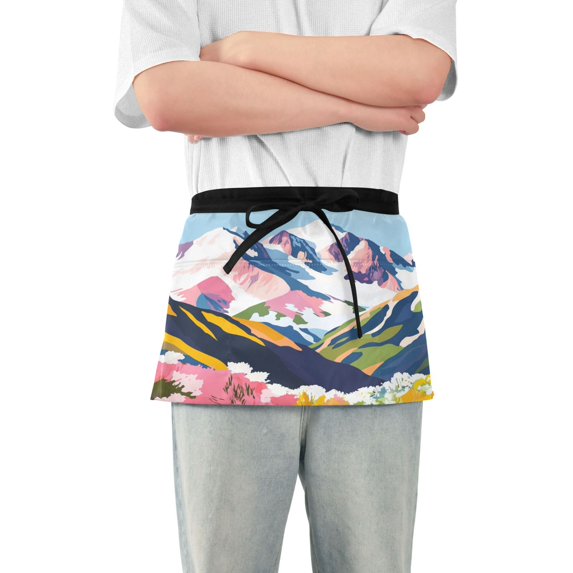 Yayeee Waist Apron with Pockets for Cooking Waterproof Half Server Aprons, Abstract Mountain