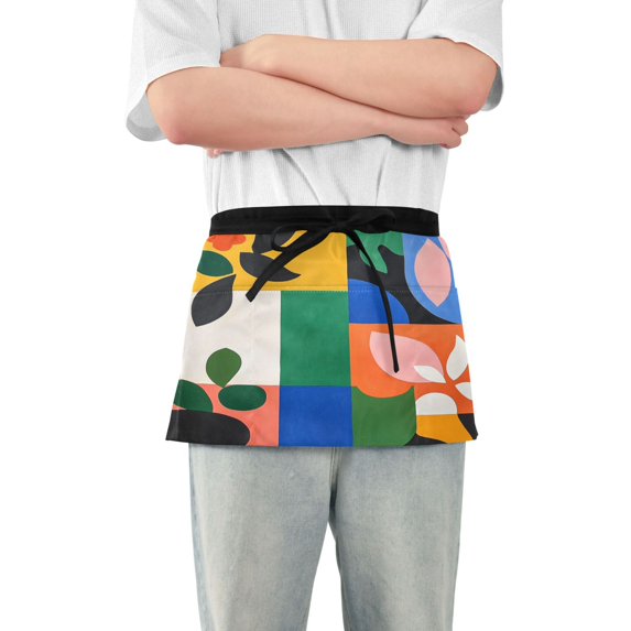Yayeee Waist Apron with Pockets for Cooking Waterproof Half Server Aprons, Abstract Plants