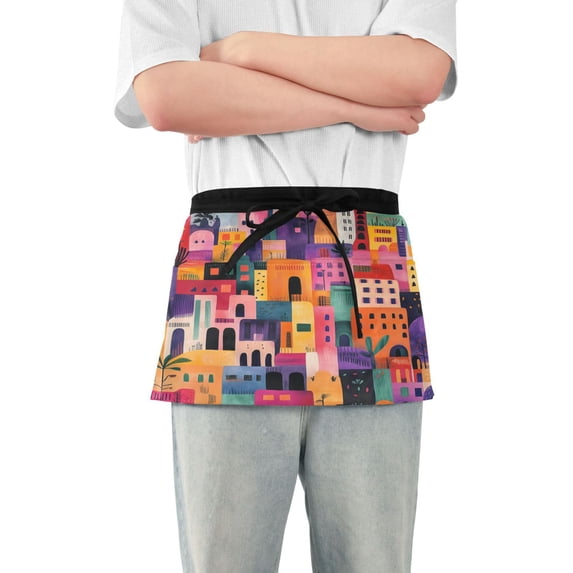 Yayeee Waist Apron with Pockets for Cooking Waterproof Half Server Aprons, Art Buildings