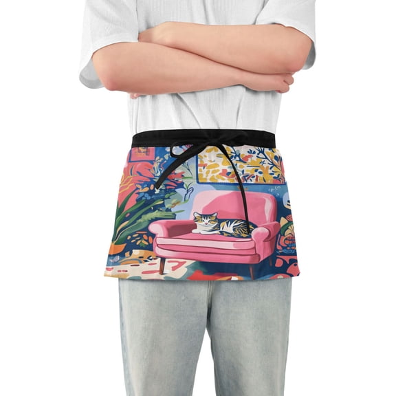 Yayeee Waist Apron with Pockets for Cooking Waterproof Half Server Aprons, Art Cat