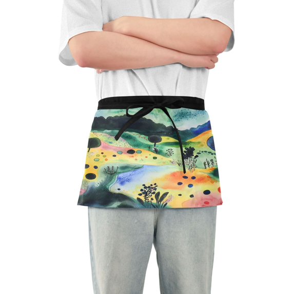 Yayeee Waist Apron with Pockets for Cooking Waterproof Half Server Aprons, Art Field