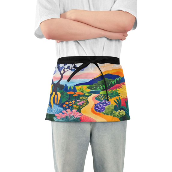 Yayeee Waist Apron with Pockets for Cooking Waterproof Half Server Aprons, Art Path