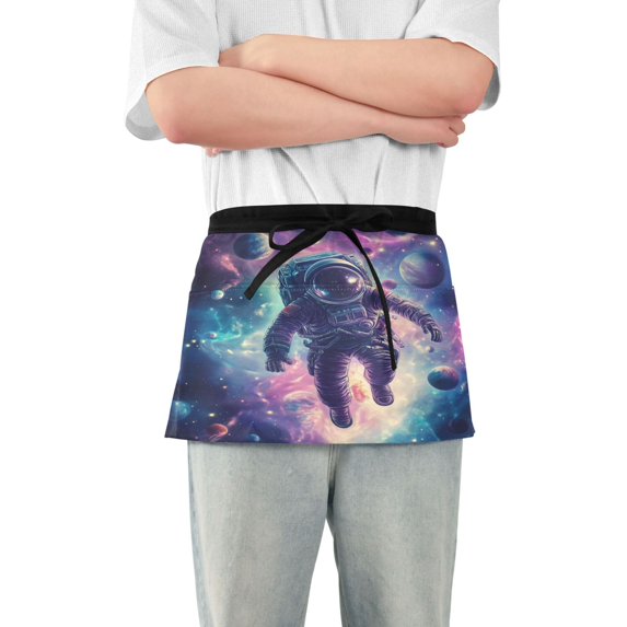 Yayeee Waist Apron with Pockets for Cooking Waterproof Half Server Aprons, Astronaut Pattern