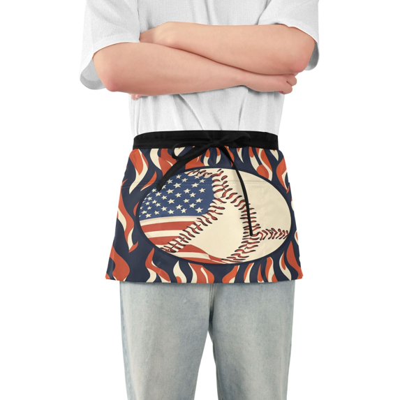 Yayeee Waist Apron with Pockets for Cooking Waterproof Half Server Aprons, Baseball Pattern
