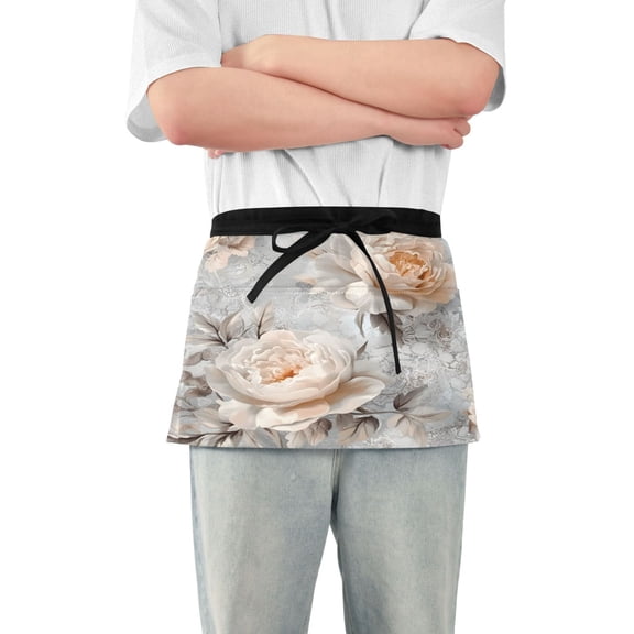 Yayeee Waist Apron with Pockets for Cooking Waterproof Half Server Aprons, Beautiful Floral
