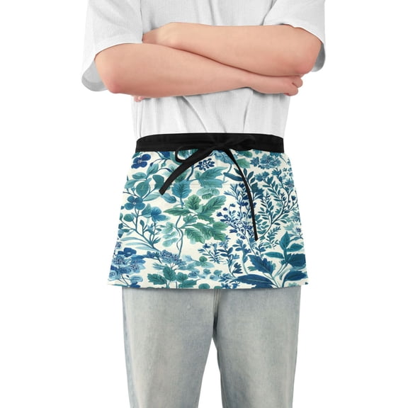 Yayeee Waist Apron with Pockets for Cooking Waterproof Half Server Aprons, Beautiful Leaves Pattern