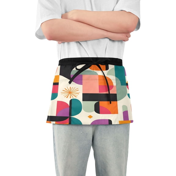 Yayeee Waist Apron with Pockets for Cooking Waterproof Half Server Aprons, Beige Abstract