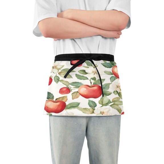 Yayeee Waist Apron with Pockets for Cooking Waterproof Half Server Aprons, Beige Apple Pattern