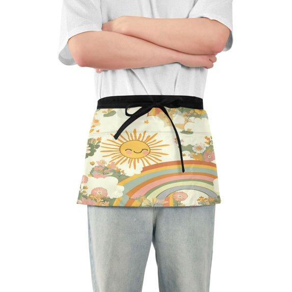 Yayeee Waist Apron with Pockets for Cooking Waterproof Half Server Aprons, Beige Clouds