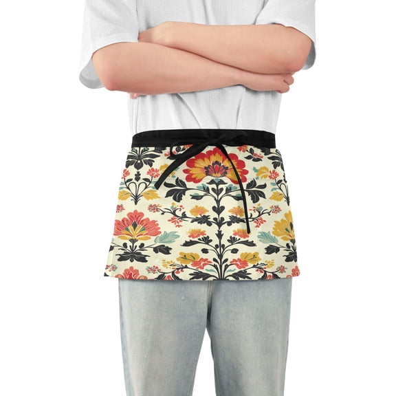 Yayeee Waist Apron with Pockets for Cooking Waterproof Half Server Aprons, Beige Floral