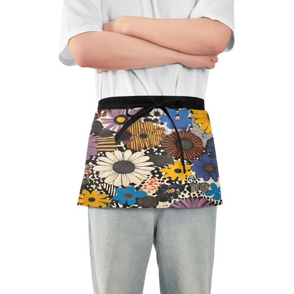 Yayeee Waist Apron with Pockets for Cooking Waterproof Half Server Aprons, Beige Flowers