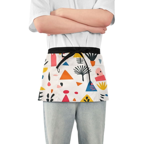 Yayeee Waist Apron with Pockets for Cooking Waterproof Half Server Aprons, Beige Geometric