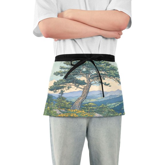 Yayeee Waist Apron with Pockets for Cooking Waterproof Half Server Aprons, Beige Mountain