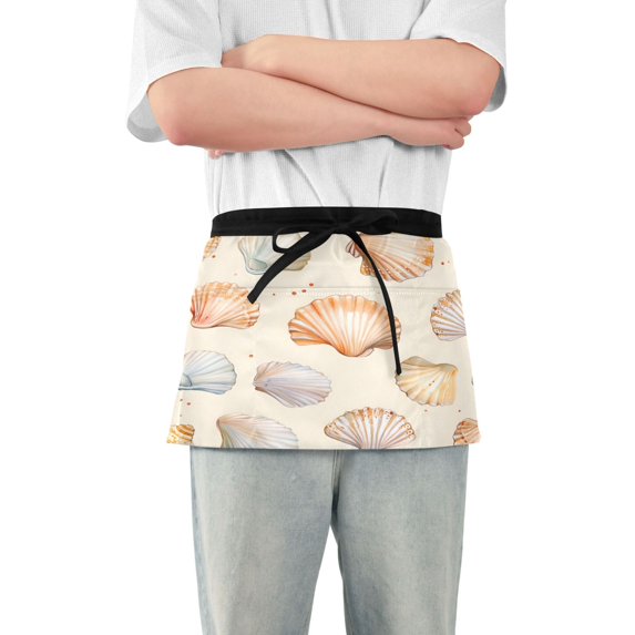 Yayeee Waist Apron with Pockets for Cooking Waterproof Half Server Aprons, Beige Seashell