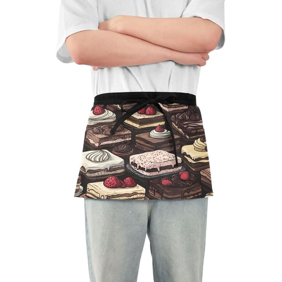 Yayeee Waist Apron with Pockets for Cooking Waterproof Half Server Aprons, Black Chocolate Cakes