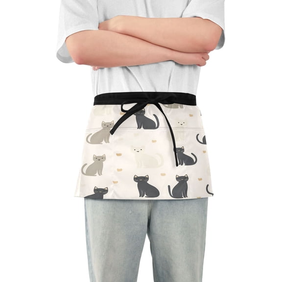 Yayeee Waist Apron with Pockets for Cooking Waterproof Half Server Aprons, Black Cute Cats