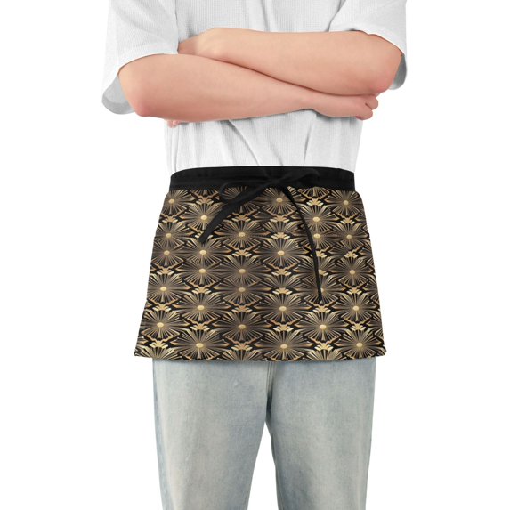 Yayeee Waist Apron with Pockets for Cooking Waterproof Half Server Aprons, Black Floral Pattern